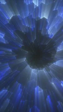 Abstract blue radial light structure with glowing shards converging into a .. Stock Illustration