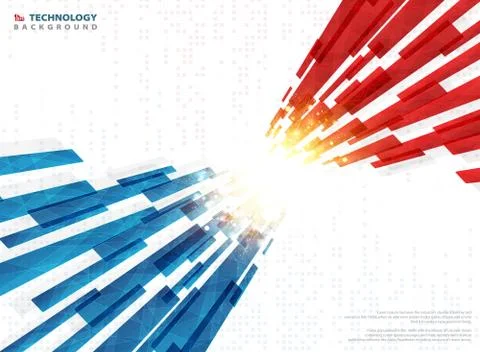 Abstract blue red technology line geometric with golden light digital Stock Illustration