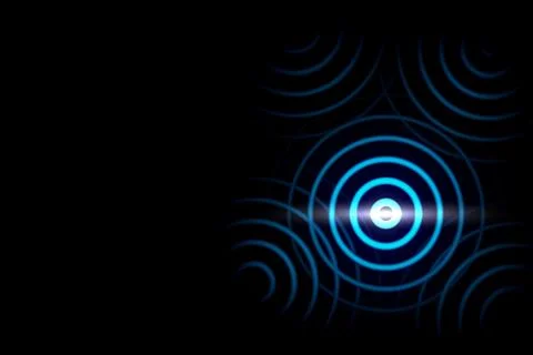 Abstract blue ring with luminous swirling on black backdrop. Glowing spiral.. Stock Illustration