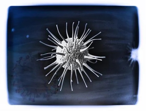 Abstract blue SARS coronavirus cell, making sick. Pandemic spreading worldwide Stock Illustration