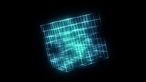 Abstract blue sci-fi cube with particle and line with digital indicators. Stock-Footage 291964586