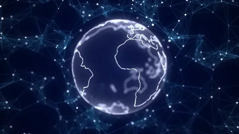 Abstract blue sci-fi planet Earth with particles and lines. Network connection. Stock Footage 291963718