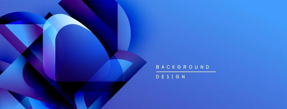Abstract blue shapes create dynamic background. Gradient hues suggest depth, Stock Illustration