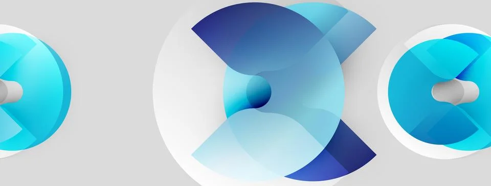 Abstract blue shapes create dynamic circular patterns. Gradient colors sugges Illustrazione stock