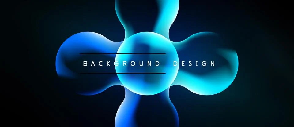 Abstract blue shapes form dynamic composition. Gradient colors create glowing Ilustración de archivo
