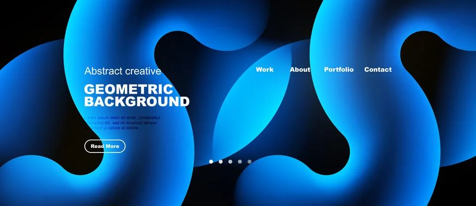 Abstract blue shapes form dynamic background. Text overlays promote work, Stock Illustration