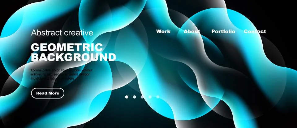 Abstract blue shapes form dynamic background. Text elements present work, a.. Stock Illustration