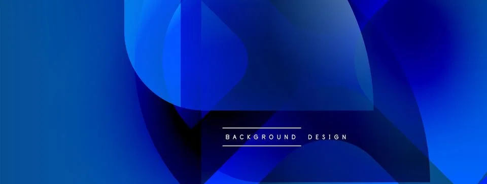 Abstract blue shapes overlap, creating dynamic gradient effect. Text reads Stock Illustration