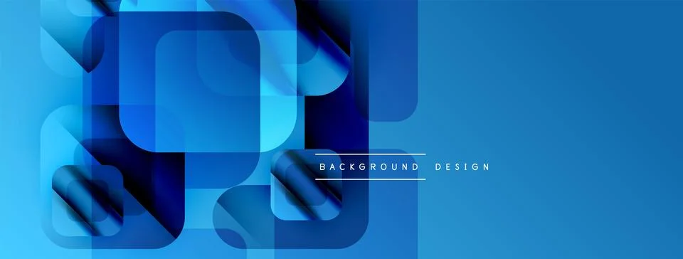 Abstract blue shapes overlap, creating dynamic visual effect. Gradient shades Illustrazione stock