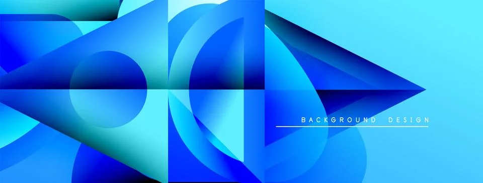Abstract blue shapes overlap, creating dynamic visual effect. Gradient colors Illustrazione stock