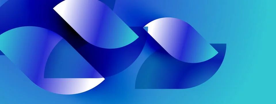 Abstract blue shapes overlap, creating dynamic visual effect. Smooth gradient Ilustración de archivo