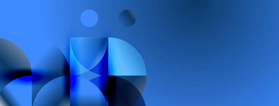 Abstract blue shapes overlap, creating dynamic composition. Gradient backgrou Illustrazione stock