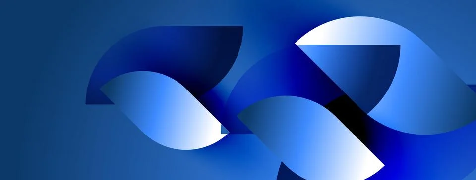 Abstract blue shapes overlap, creating dynamic visual effect. Gradient shades Ilustración de archivo