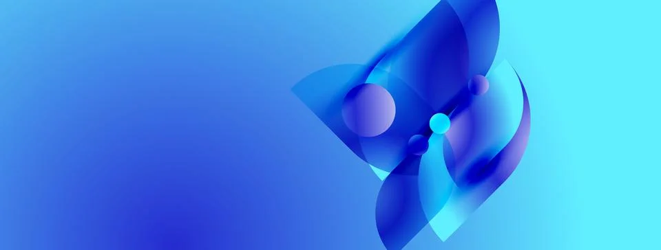 Abstract blue shapes overlap, creating dynamic flow. Gradient background adds Illustrazione stock