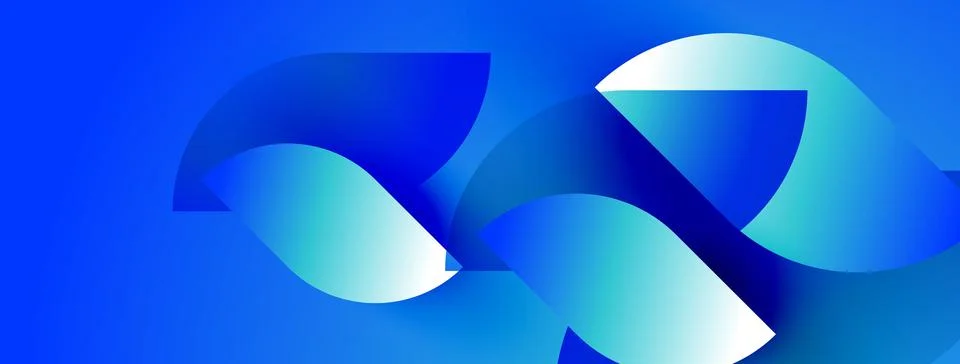 Abstract blue shapes overlap, creating dynamic visual effect. Gradient shades Stock Illustration
