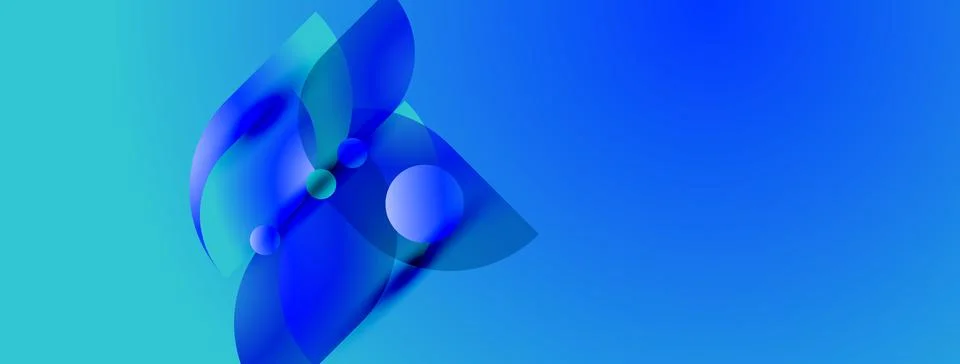 Abstract blue shapes overlap, creating fluid design. Gradient background adds Stock Illustration