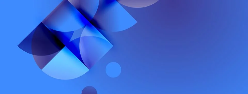 Abstract blue shapes overlap, creating dynamic composition. Soft gradients Illustrazione stock