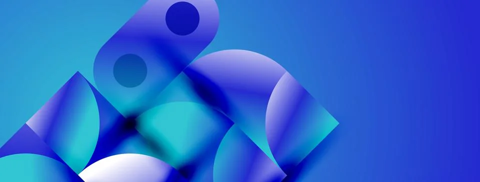 Abstract blue shapes overlap, creating dynamic composition. Smooth gradients Illustrazione stock