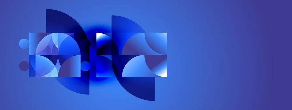 Abstract blue shapes overlap, creating dynamic composition. Smooth gradients Stock Illustration