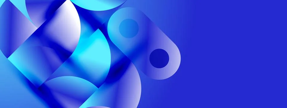 Abstract blue shapes overlap, creating dynamic composition. Gradient hues Illustrazione stock