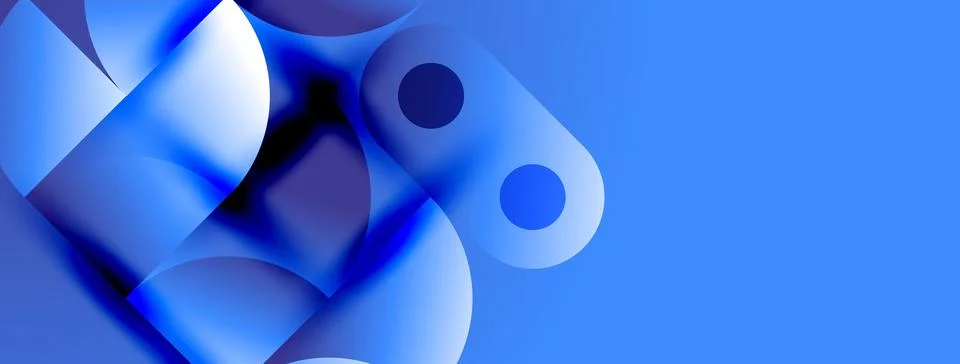 Abstract blue shapes overlap, creating dynamic composition. Smooth gradients Stock Illustration