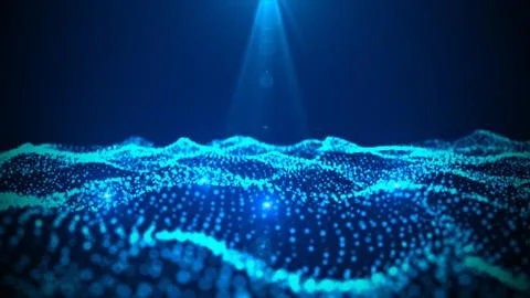 Abstract Blue Shine Wavy Dot Glitter Sparkle Landscape With Glowing Light Effect Illustrazione stock