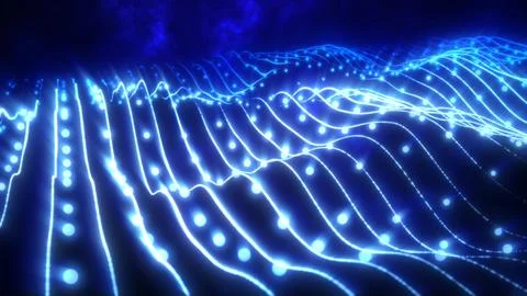 Abstract blue shiny glowing lines rays of energy and magical waves from par.. Stock Illustration