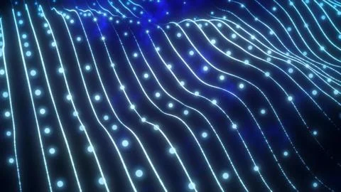 Abstract blue shiny glowing lines rays of energy and magical waves from parti Stock Illustration