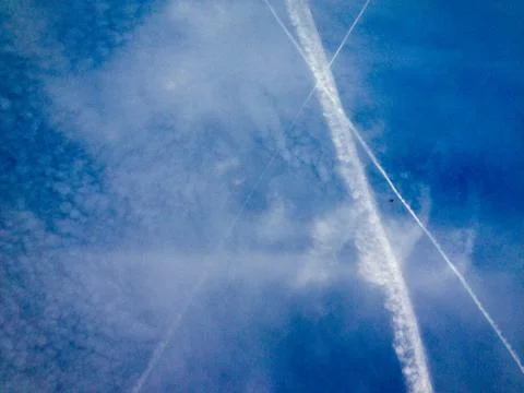 Abstract blue sky white clouds with sky jetstream background Stock Photos