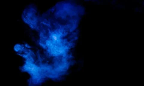 Abstract Blue Smoke Cloud on Black Background with Glowing Vapor Effect Stock Photos