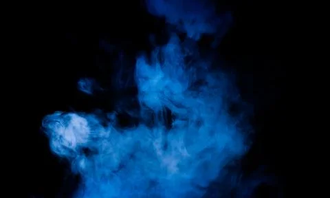 Abstract Blue Smoke Cloud on Black Background with Glowing Vapor Effect Stock Photos