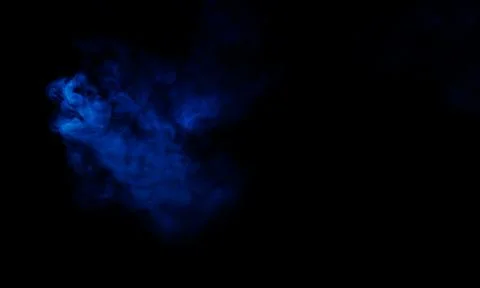 Abstract Blue Smoke Cloud on Black Background with Glowing Vapor Effect Stock Photos