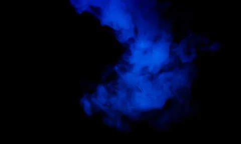 Abstract Blue Smoke Cloud on Black Background with Glowing Vapor Effect Stock Photos