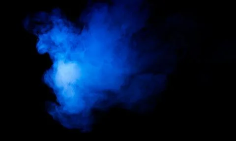 Abstract Blue Smoke Cloud on Black Background with Glowing Vapor Effect Stock Photos