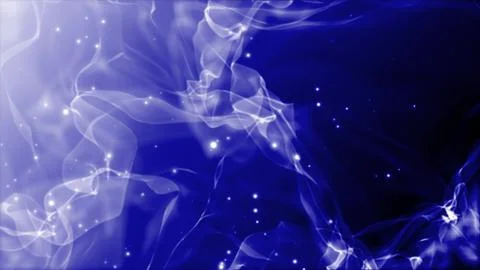 Abstract blue smoke flies in waves and flying particles are bright glowing .. Stock Illustration