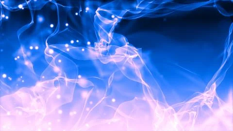 Abstract blue smoke flies in waves and flying particles are bright glowing .. 스톡 일러스트