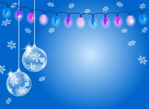 Abstract blue snowflake background with two christmas baubles Illustrazione stock