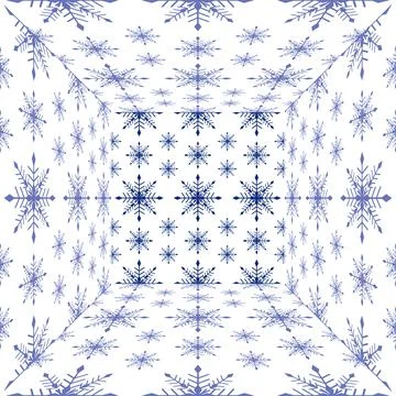 Abstract Blue Snowflake Seamless Pattern Background Vector Illustration. Stock Illustration