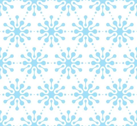 Abstract blue snowflakes vector seamless pattern on white background. Stock Illustration