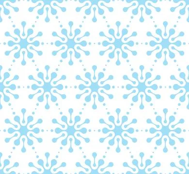 Abstract blue snowflakes vector seamless pattern on white background. Stock Illustration