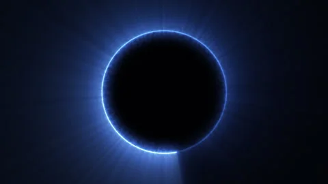 Abstract Blue Solar Eclipse with Light Lines Rotating with Shimmering Glowing Stock Footage 342272710