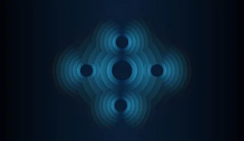 Abstract blue sound wave background design with glowing circles and futuristic Stock Illustration