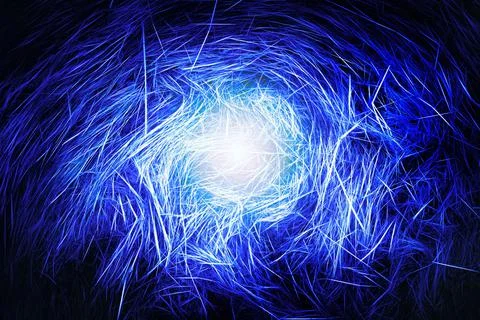 Abstract blue space background. A core of unearthly origin is approaching from Stock Photos