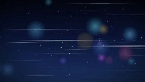 Abstract blue space background with floating colorful bokeh lights and fast Video stock 345430374