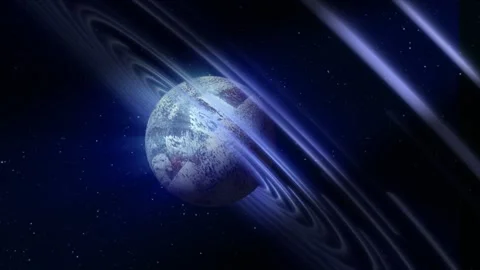 Abstract blue space planet with a round Stock Video Pond5