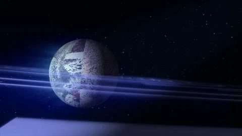 Abstract blue space planet with a round asteroid belt ring  futuristic hi-t.. Stock Footage 241976680