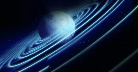Abstract blue space planet with a round asteroid belt ring futuristic hi-tech Stock Illustration