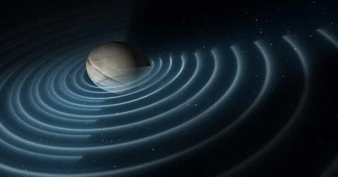 Abstract blue space planet with a round asteroid belt ring futuristic hi-tech Stock Illustration