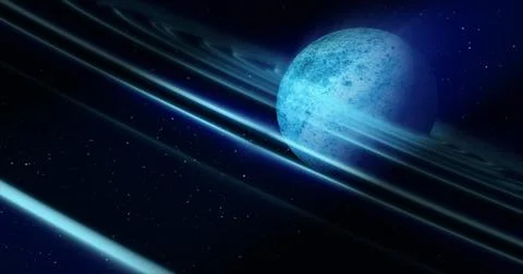 Abstract blue space planet with a round asteroid belt ring futuristic hi-tech Illustrazione stock