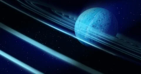 Abstract blue space planet with a round asteroid belt ring futuristic hi-tech Stock Illustration
